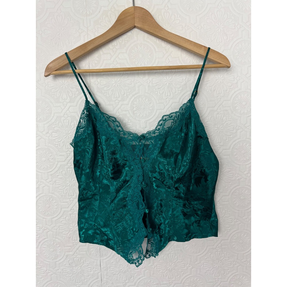 Vintage Victorias Secret Gold Label 90s Emerald Green Lace Tank Lingerie Small